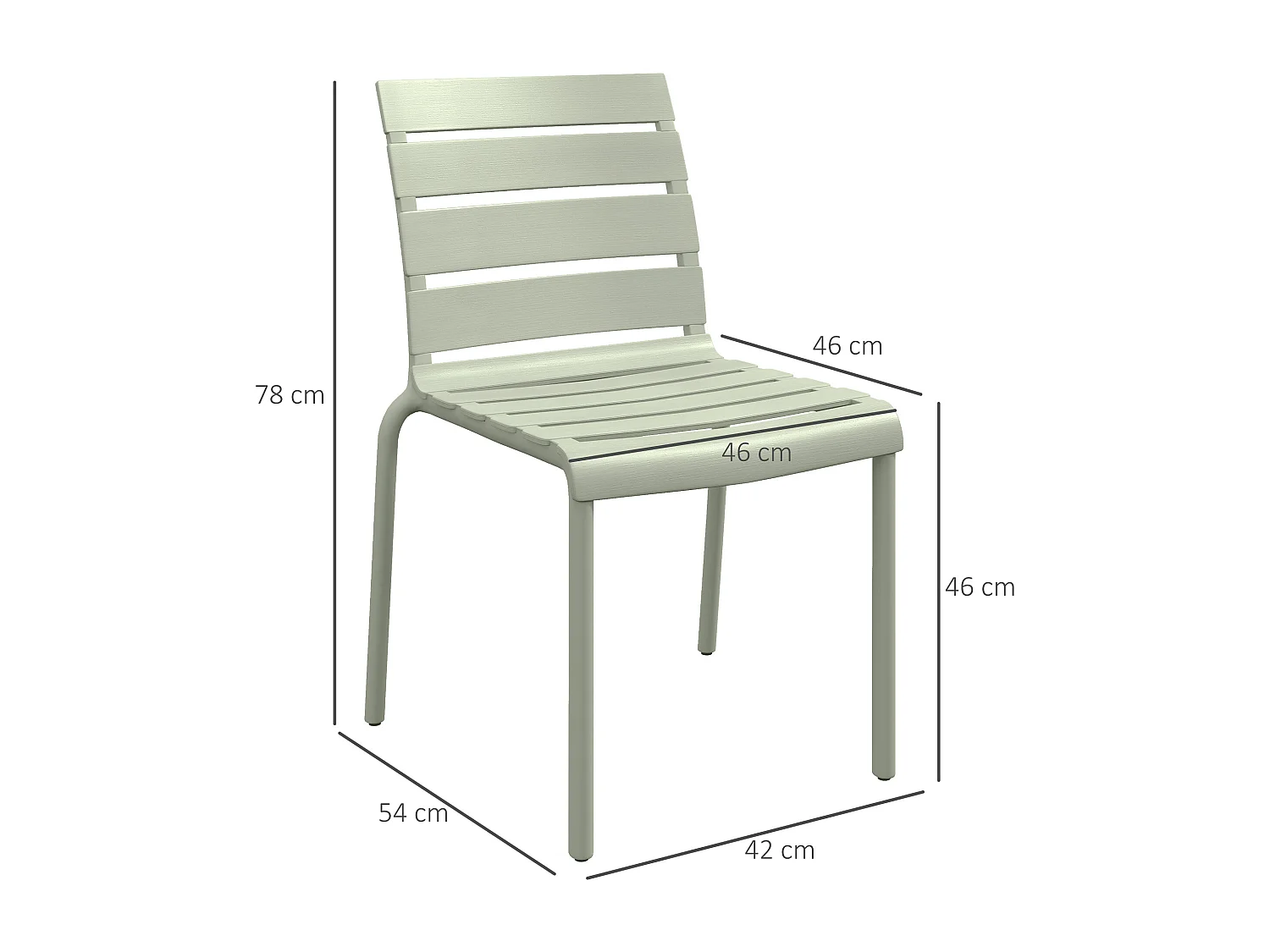 Lot de 4 chaises de jardin empilables avec assise et dossier à lattes vert