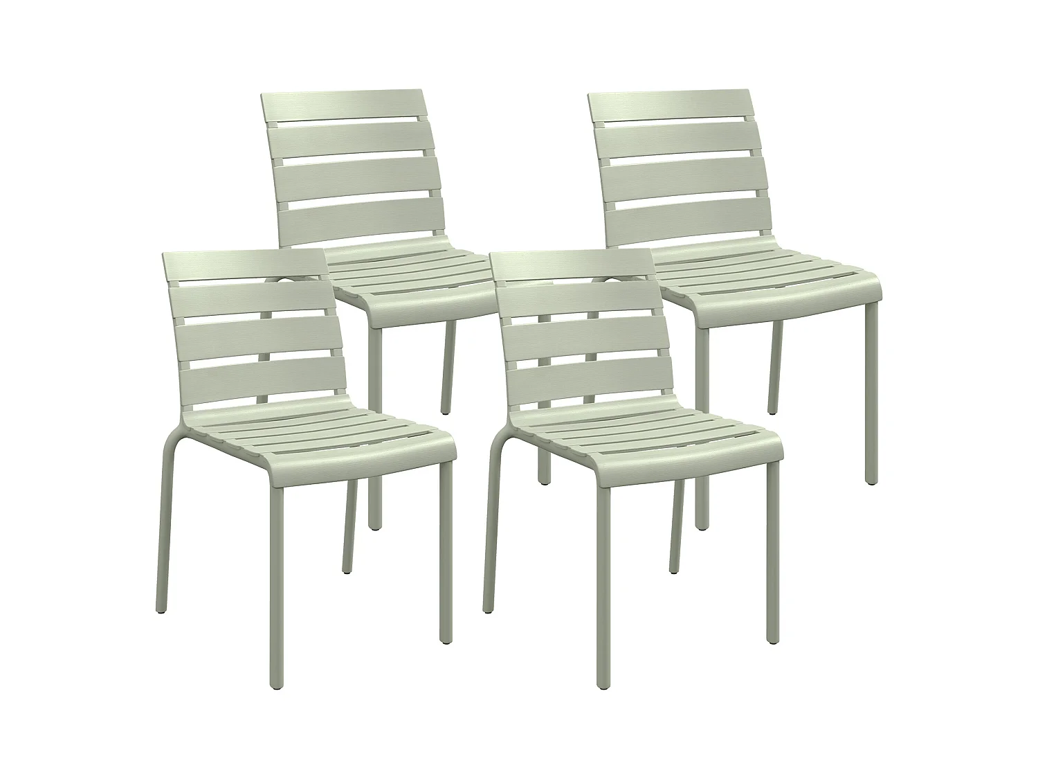 Lot de 4 chaises de jardin empilables avec assise et dossier à lattes vert