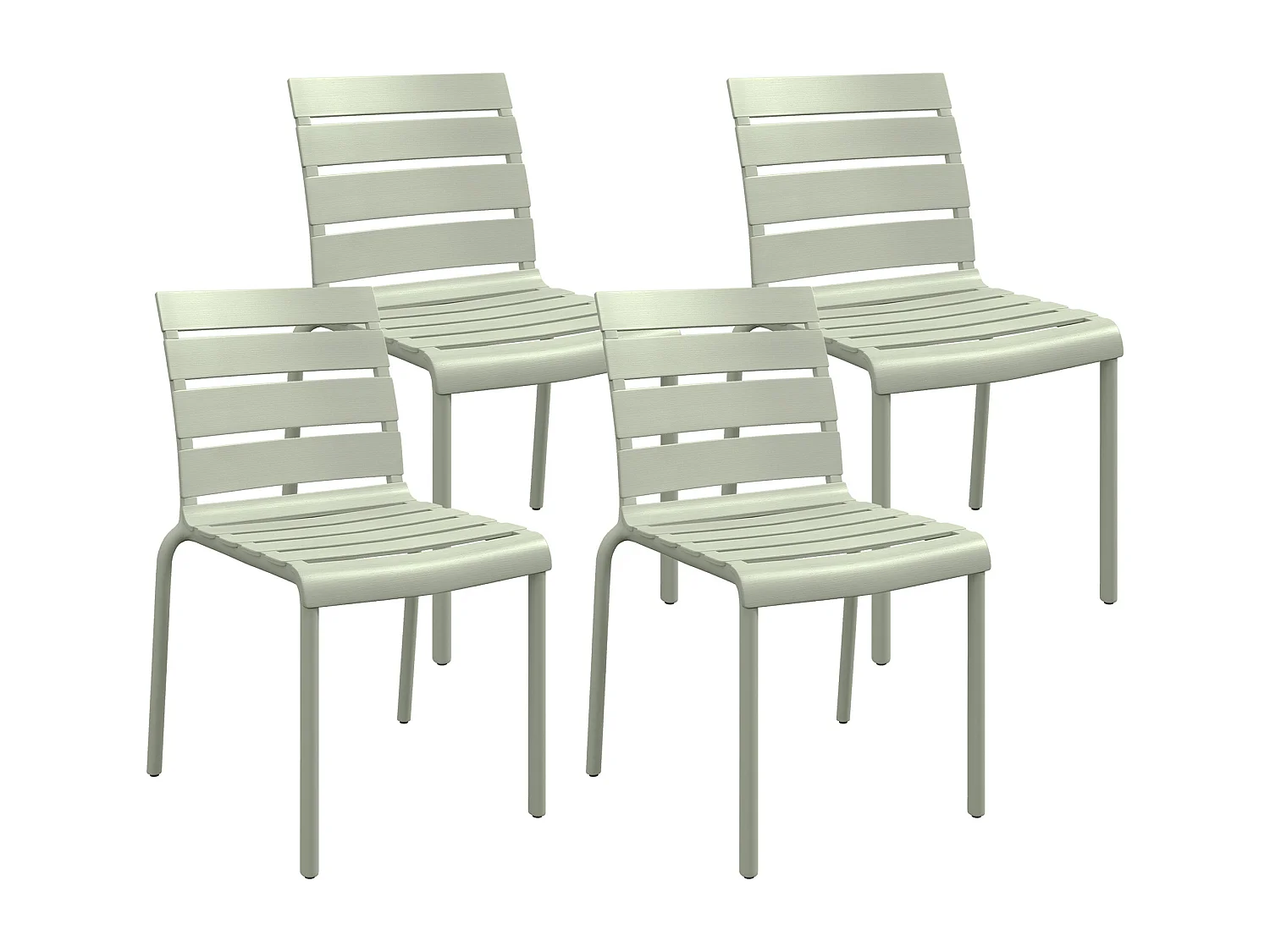 Lot de 4 chaises de jardin empilables avec assise et dossier à lattes vert