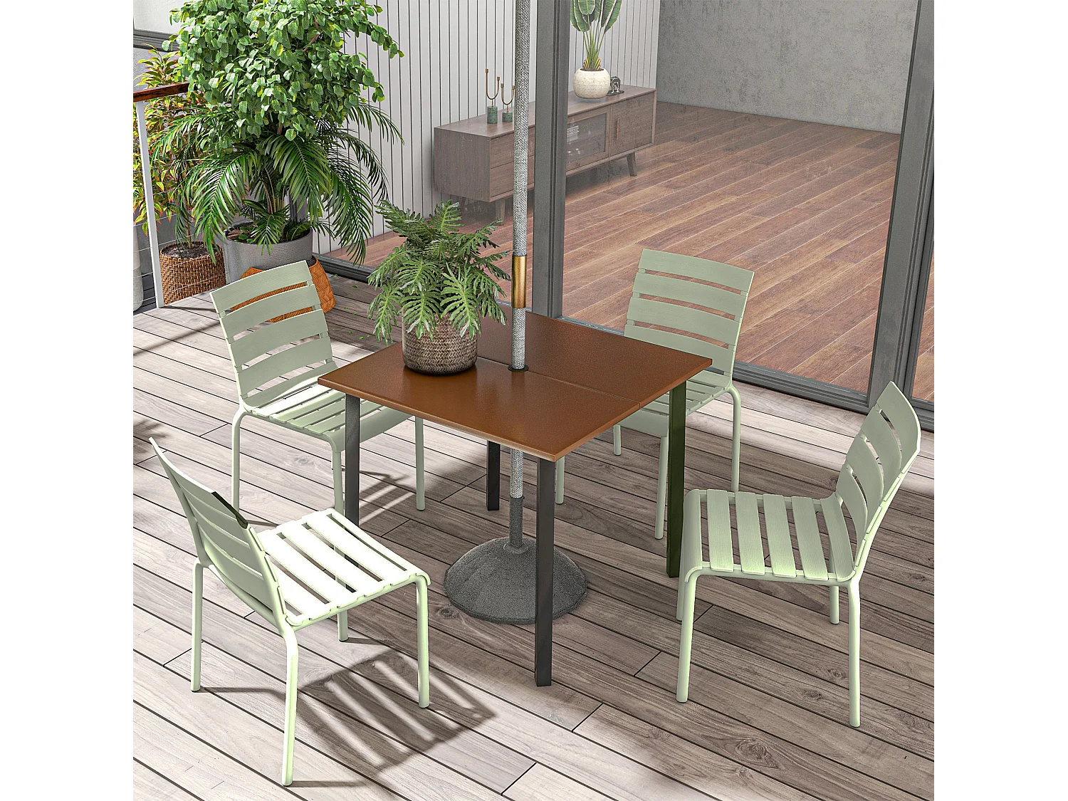 Lot de 4 chaises de jardin empilables avec assise et dossier à lattes vert