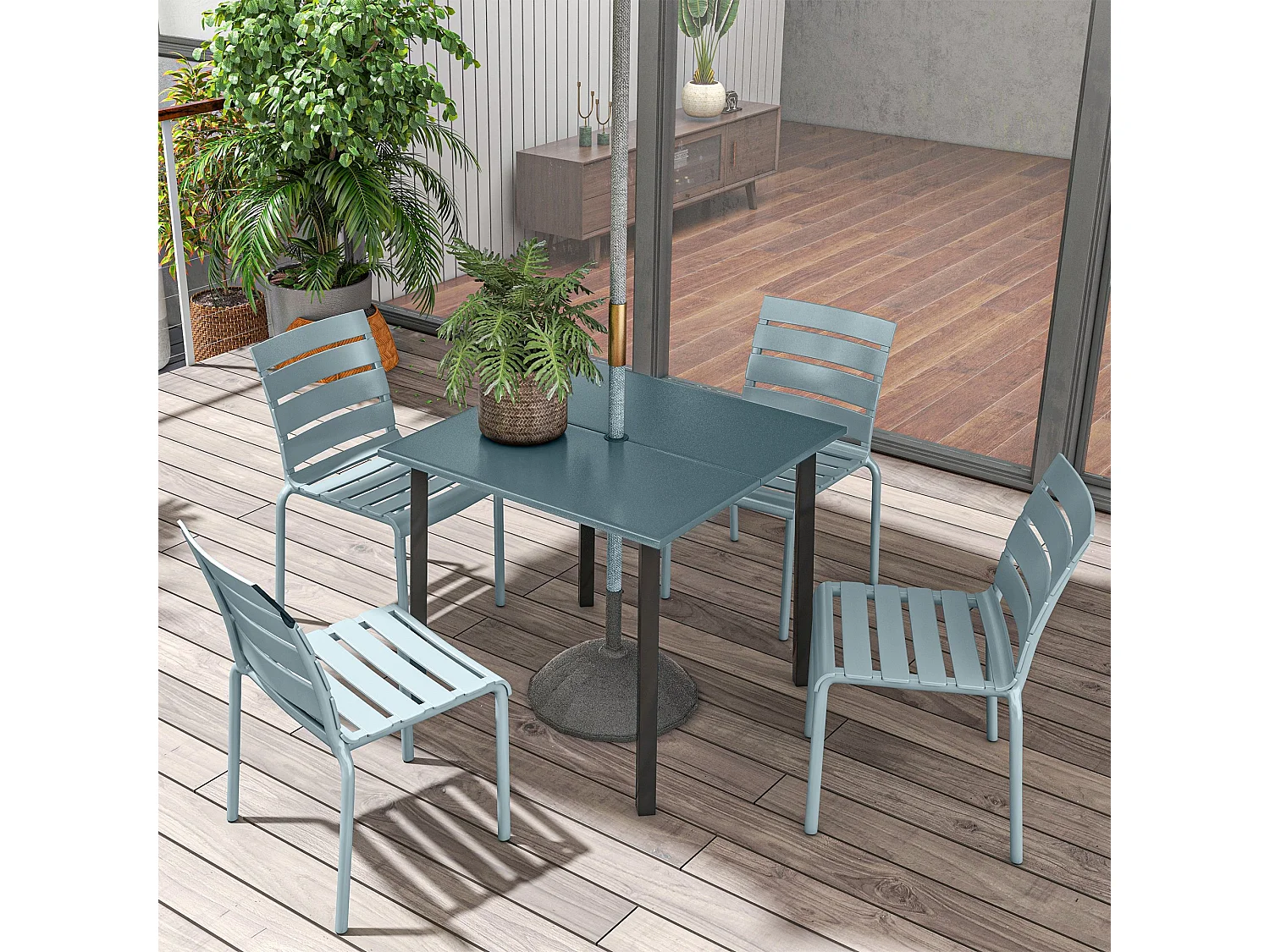 Lot de 4 chaises de jardin empilables avec assise et dossier à lattes gris