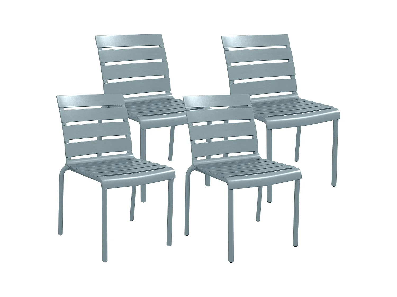 Lot de 4 chaises de jardin empilables avec assise et dossier à lattes gris