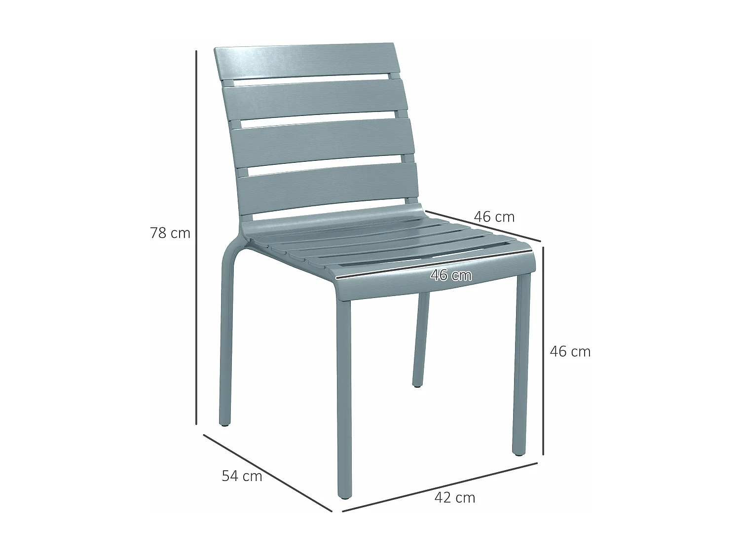 Lot de 4 chaises de jardin empilables avec assise et dossier à lattes gris