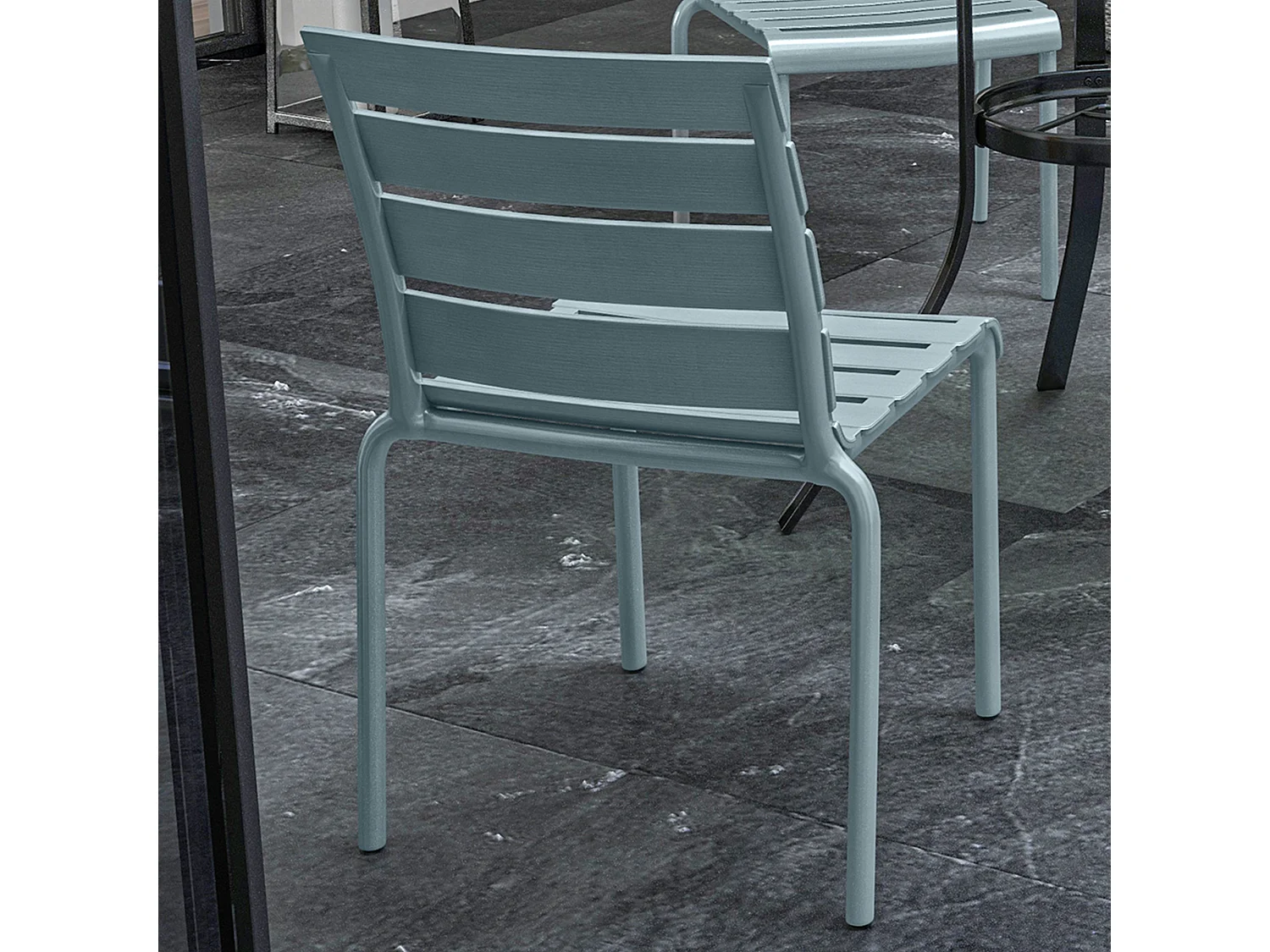 Lot de 4 chaises de jardin empilables avec assise et dossier à lattes gris