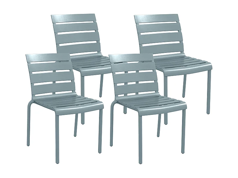 Lot de 4 chaises de jardin empilables avec assise et dossier à lattes gris