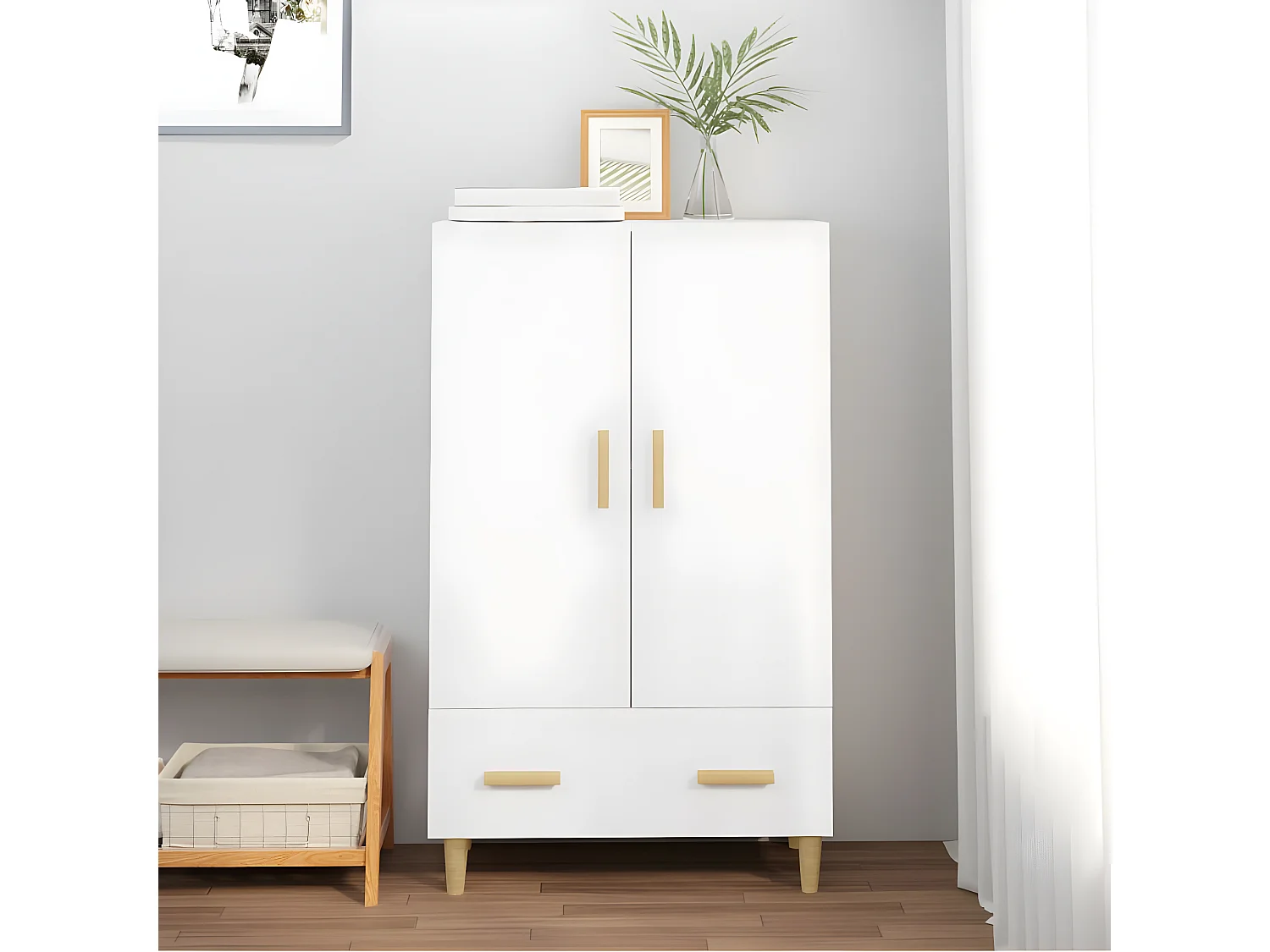 Aparador alto branco 70x31x115 cm Madeira trabalhada