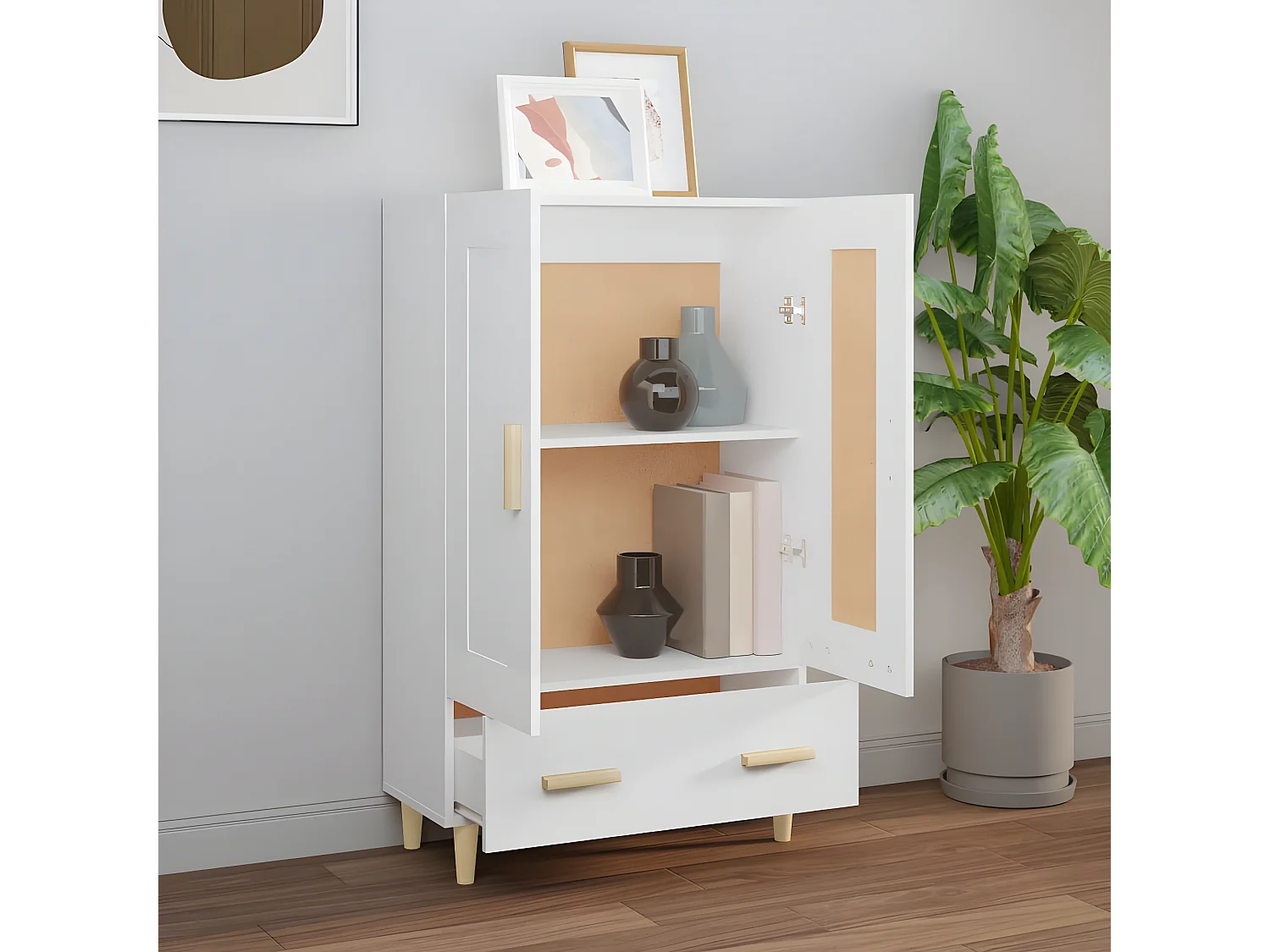 Aparador alto branco 70x31x115 cm Madeira trabalhada