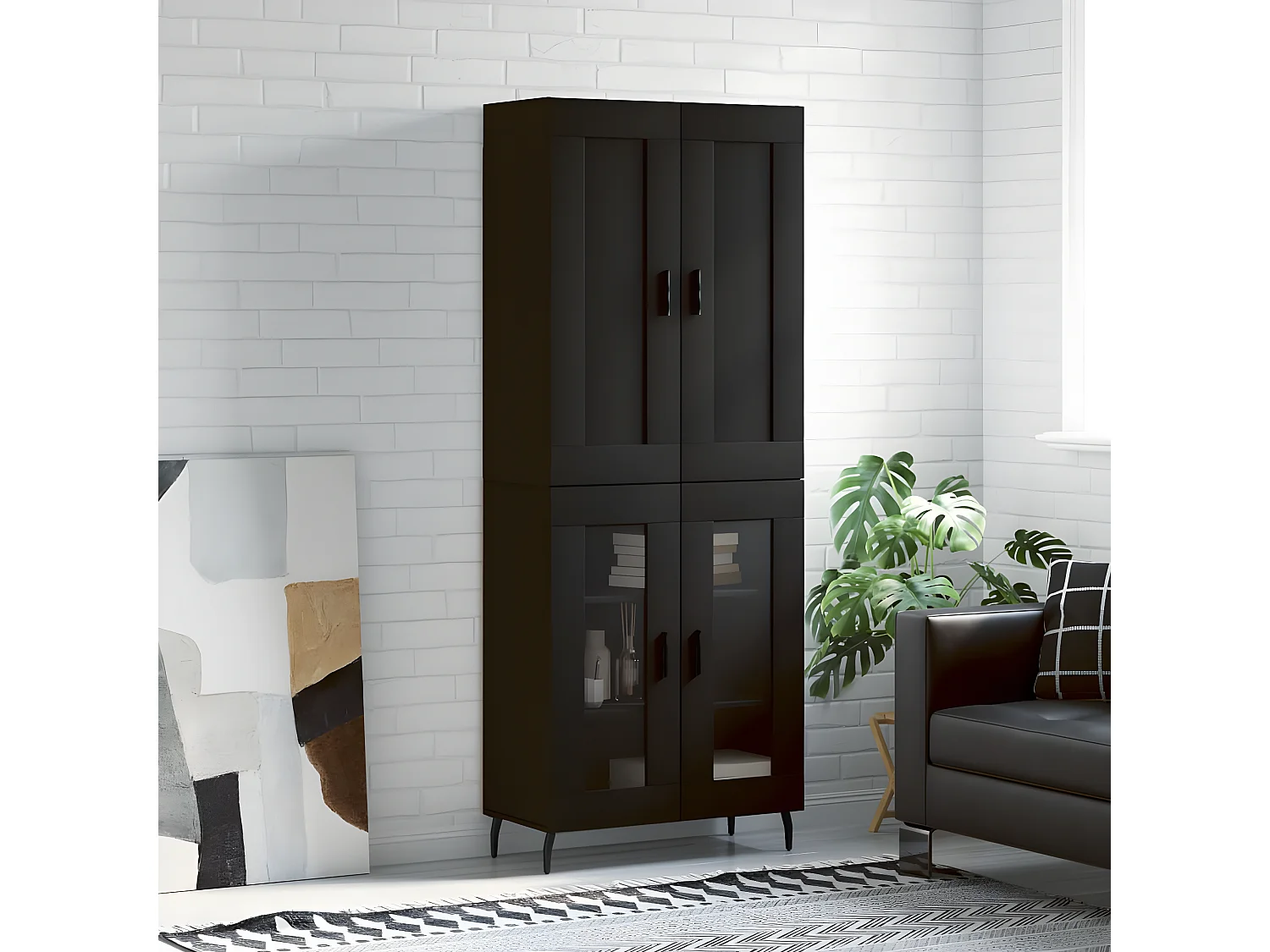 Buffet haut Noir 69,5x34x180 cm Bois d'ingénierie