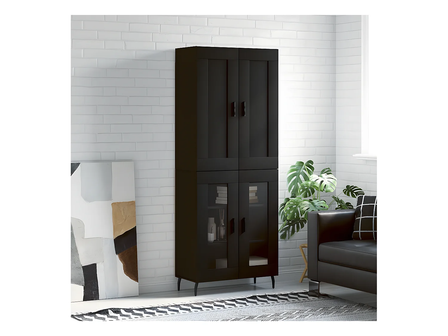 Hoog dressoir Zwart 69,5x34x180 cm Bewerkt hout