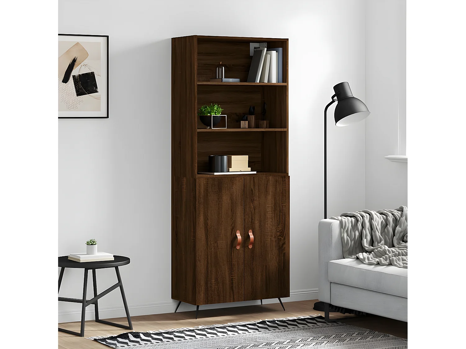 Hohes Sideboard, braune Eiche, 69,5 x 34 x 180 cm, Holzwerkstoff