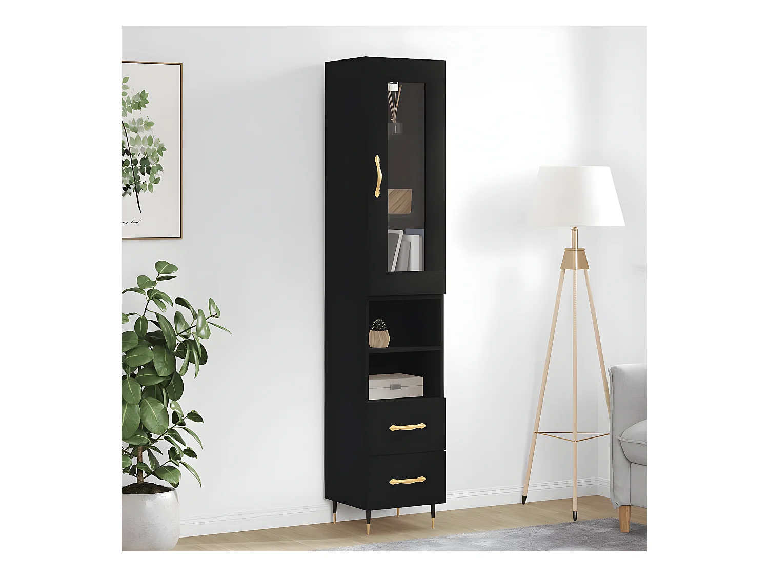 Buffet haut Noir 34,5x34x180 cm Bois d'ingénierie