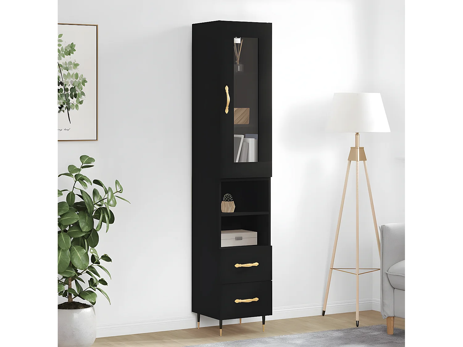 Buffet haut Noir 34,5x34x180 cm Bois d'ingénierie