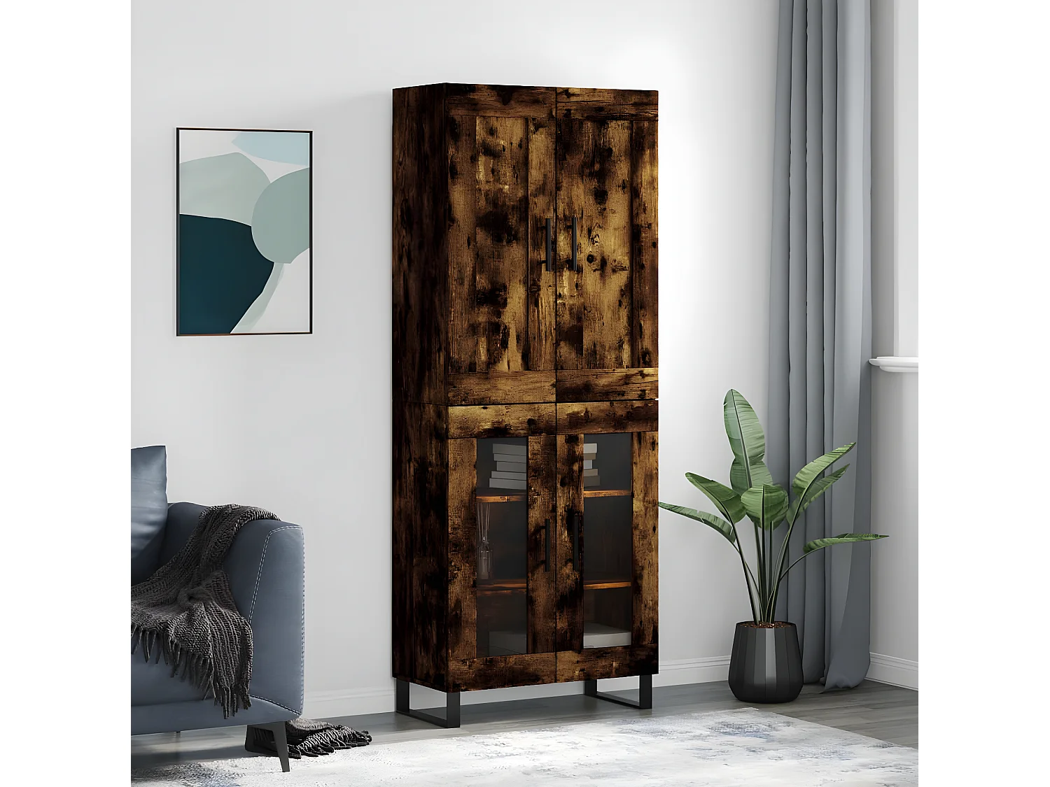 Aparador alto Roble ahumado 69,5x34x180 cm Madera contrachapada