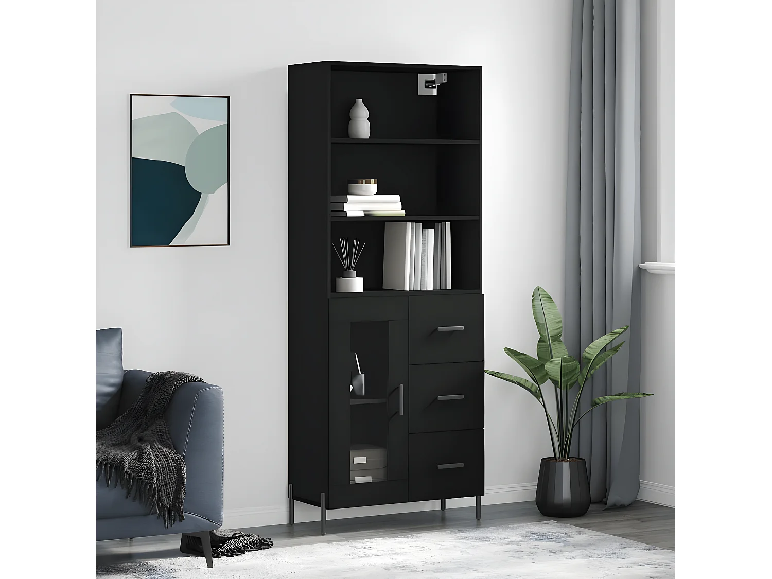Buffet haut Noir 69,5x34x180 cm Bois d'ingénierie