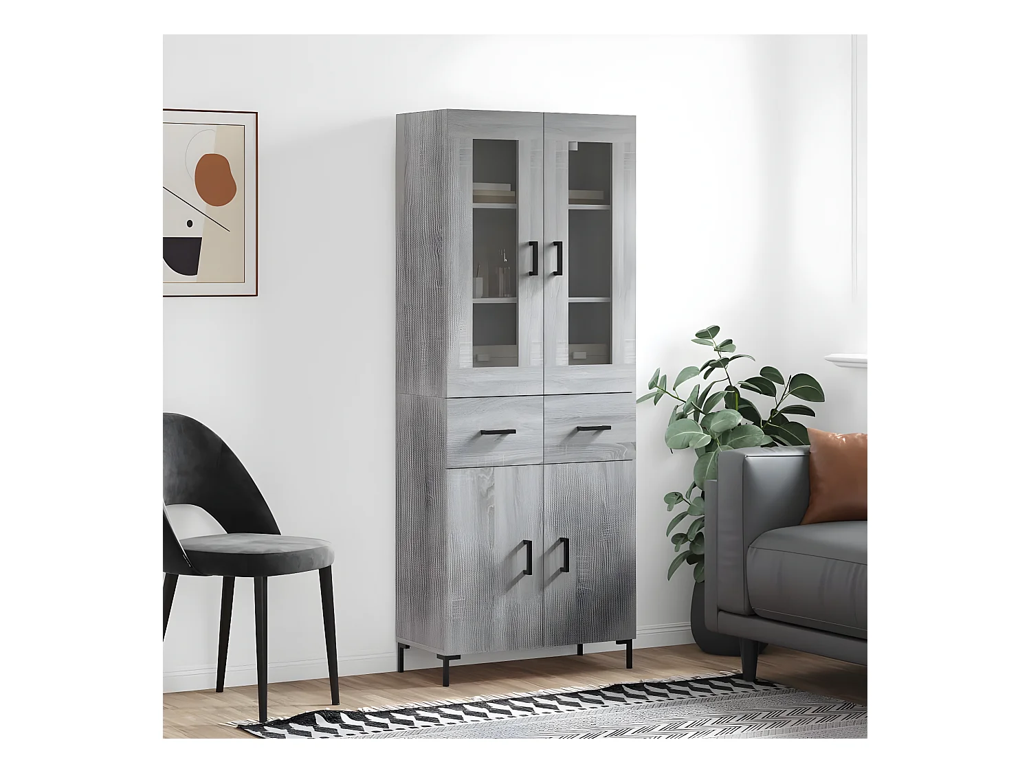 Credenza alta Sonoma grigia 69,5x34x180 cm MDF
