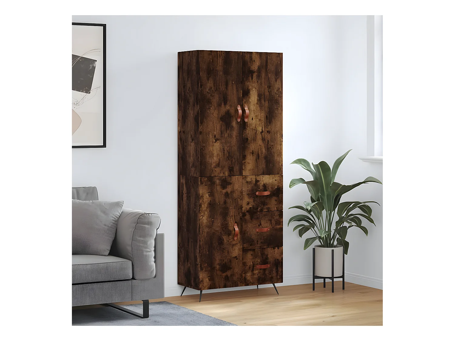 Credenza alta Rovere affumicato 69,5x34x180 cm MDF
