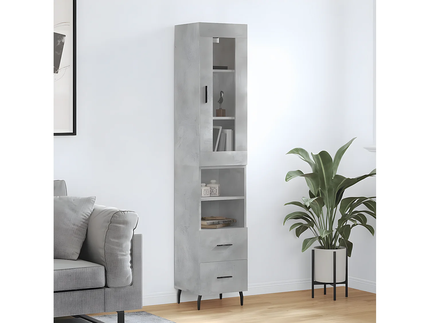 Credenza alta Grigio cemento 34,5x34x180 cm MDF