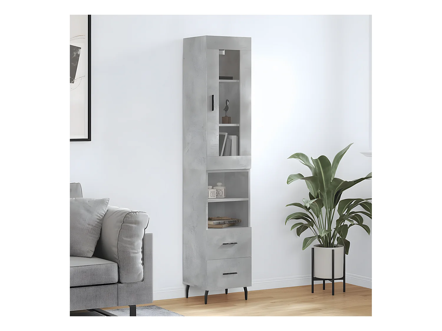 Credenza alta Grigio cemento 34,5x34x180 cm MDF