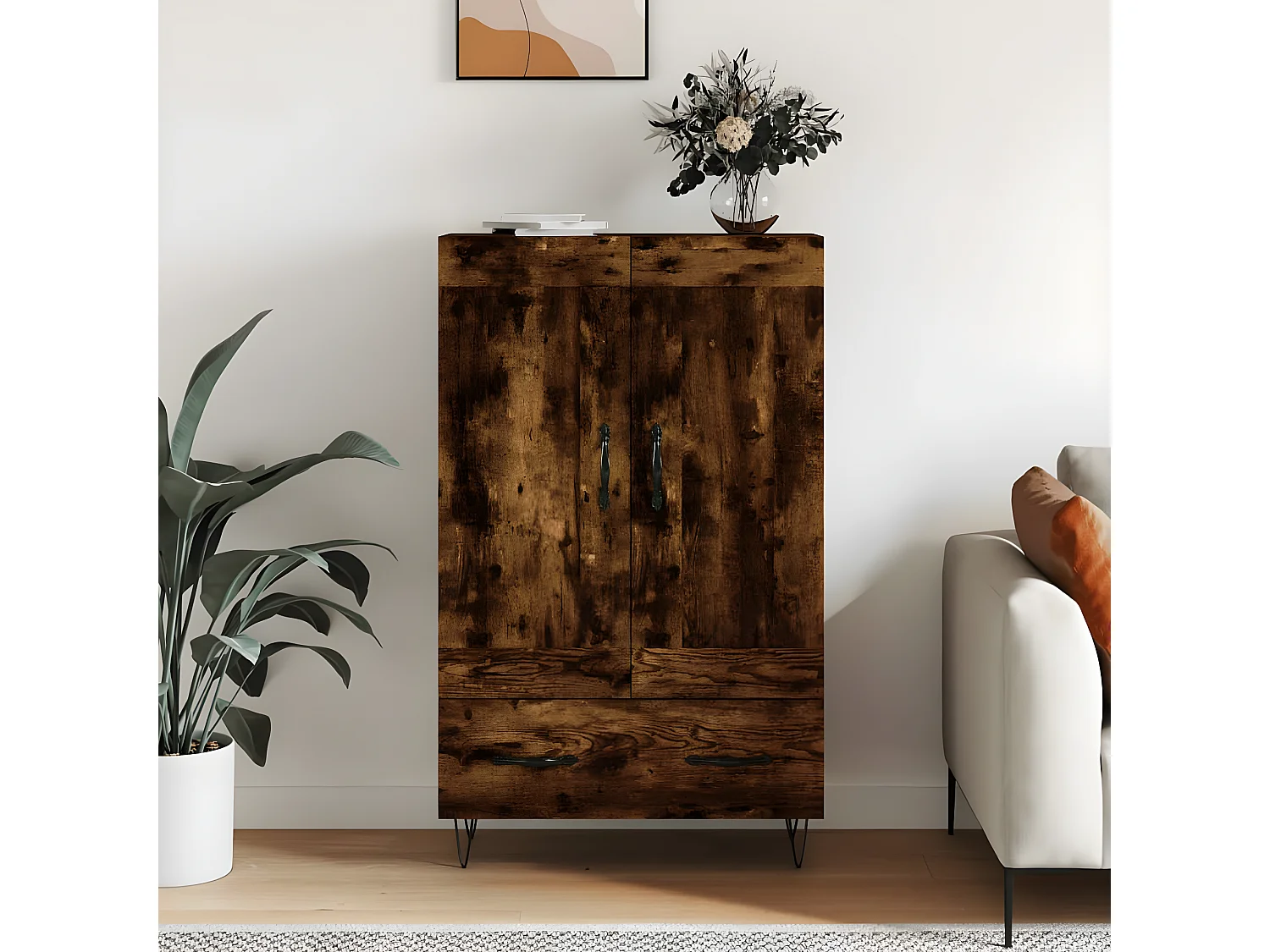 Aparador alto roble ahumado 69,5x31x115 cm madera contrachapada