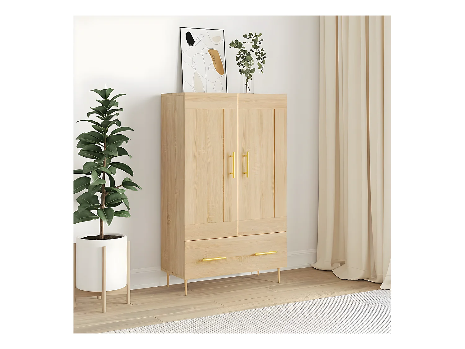 Aparador alto roble Sonoma 69,5x31x115 cm madera contrachapada