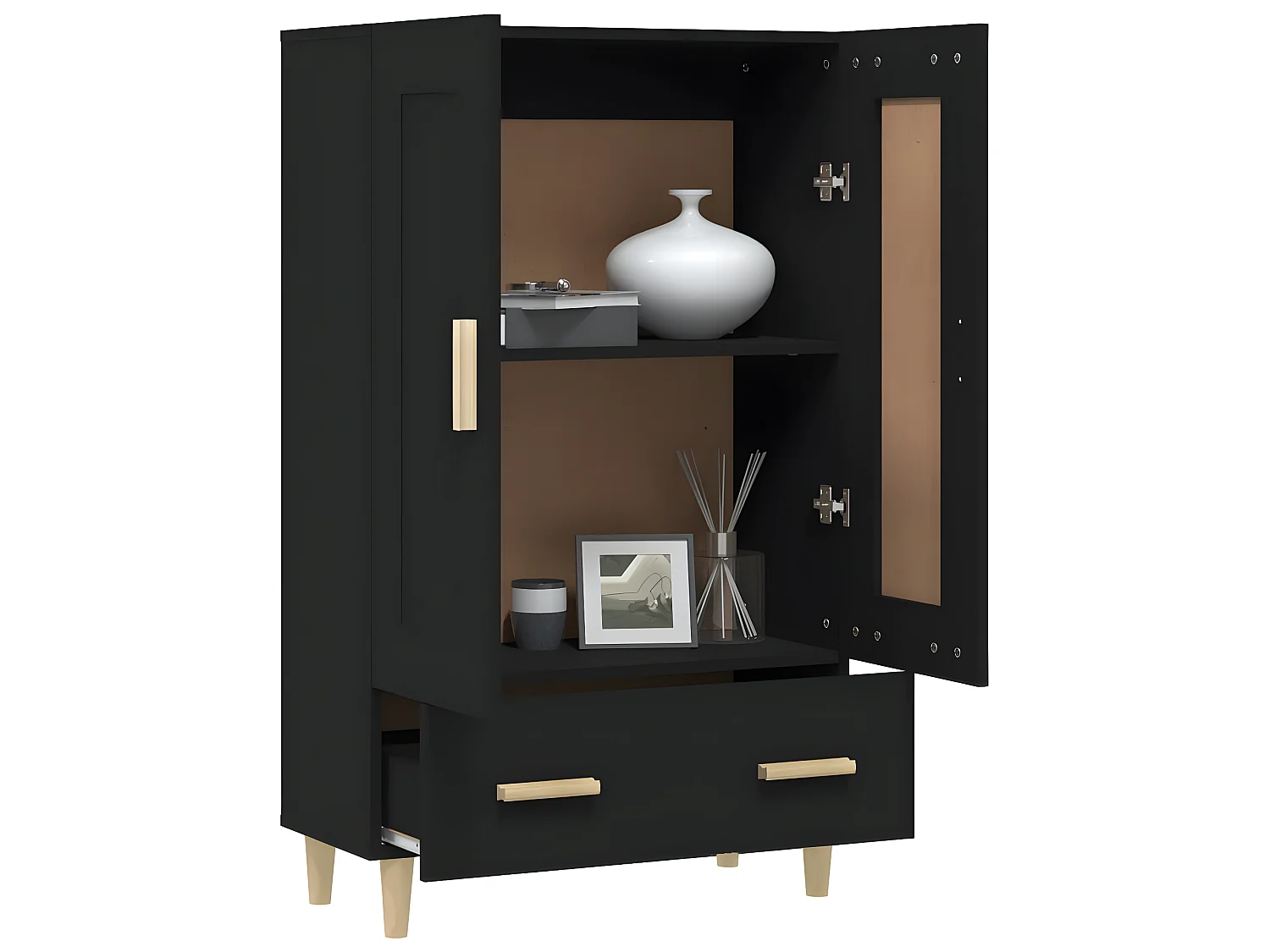 Schwarzes hohes Sideboard 70x31x115 cm aus Holzwerkstoff