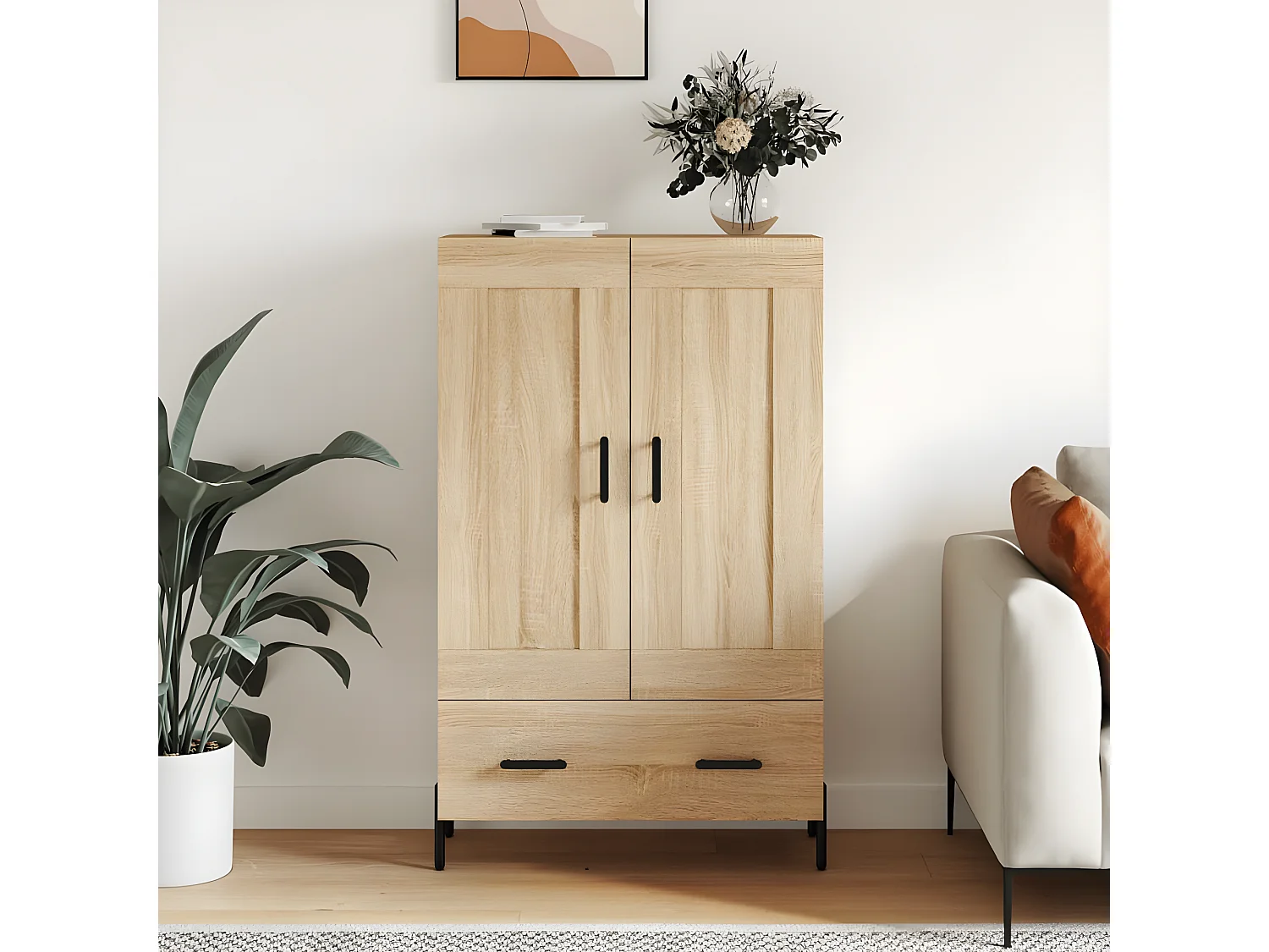 Hohes Sideboard aus Sonoma-Eiche, 69,5 x 31 x 115 cm, Holzwerkstoff