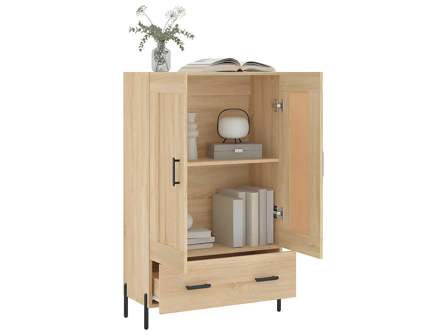 Hohes Sideboard aus Sonoma-Eiche, 69,5 x 31 x 115 cm, Holzwerkstoff