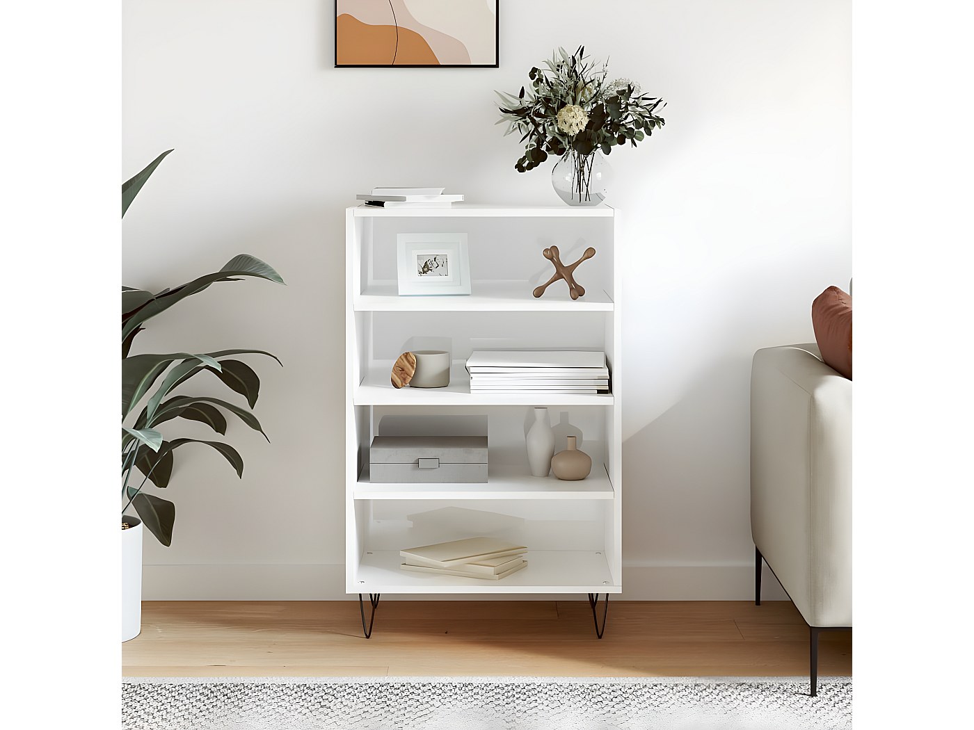 Credenza Bianca Lucida Con Luci LED - Mobile TV/Buffet 140 Cm Con Vetrina E Ripiani In Vetro - Foto 2