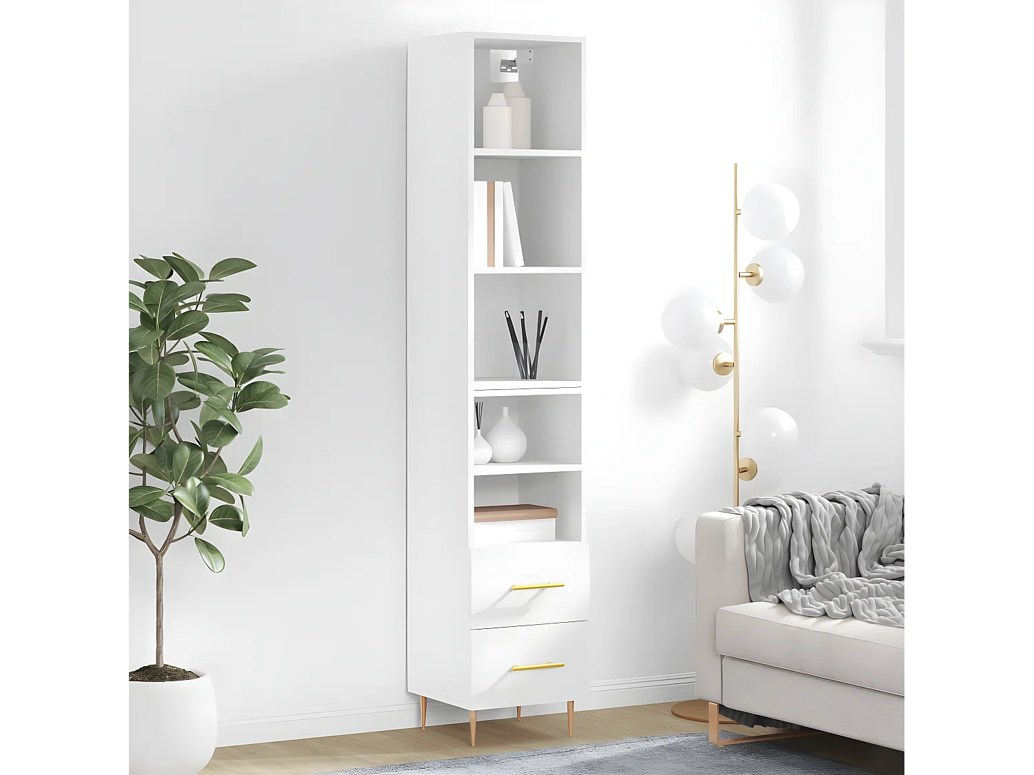 Hoog dressoir Wit 34,5x34x180 cm Bewerkt hout