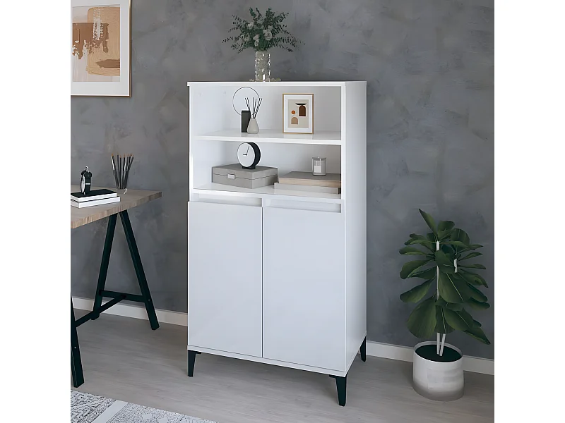 Credenza alta Bianco lucido 60x36x110 cm MDF