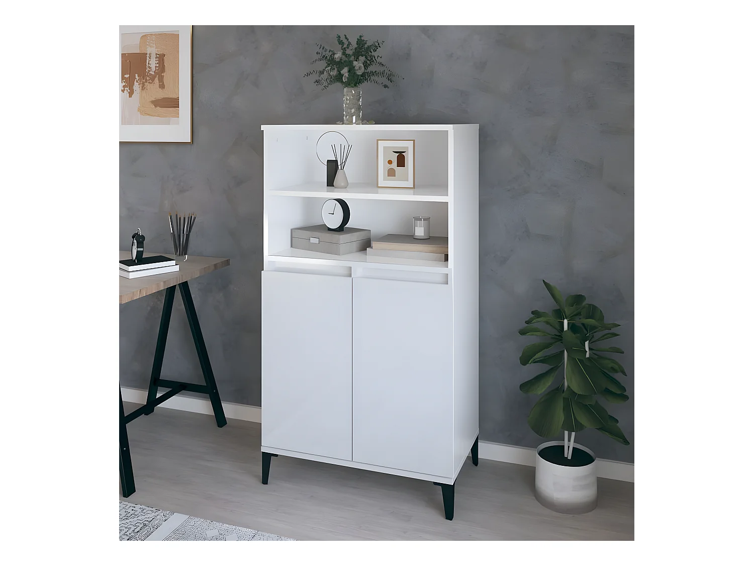 Aparador alto Blanco brillo 60x36x110 cm Madera contrachapada