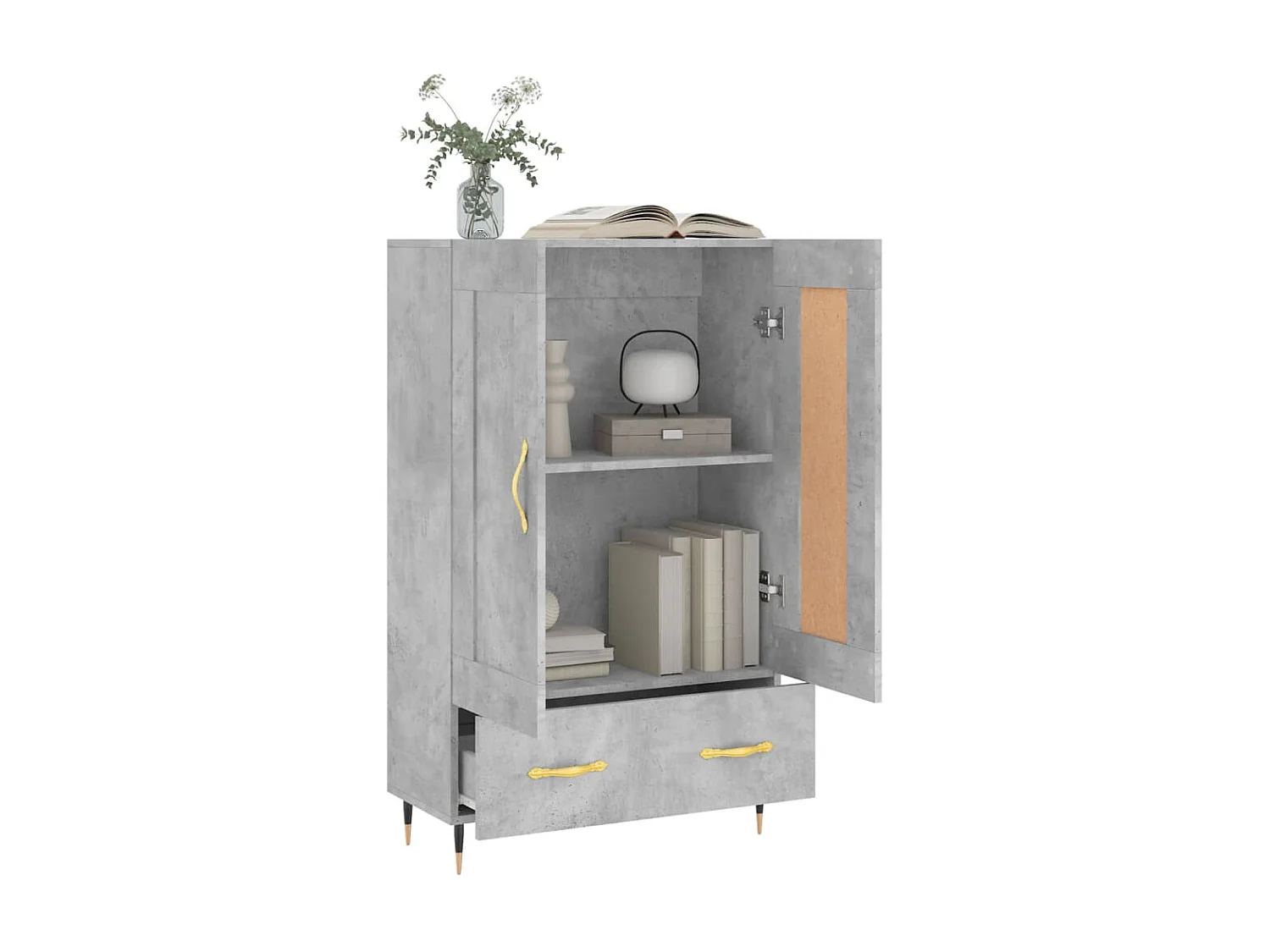 Betongraues hohes Sideboard 69,5 x 31 x 115 cm, Holzwerkstoff