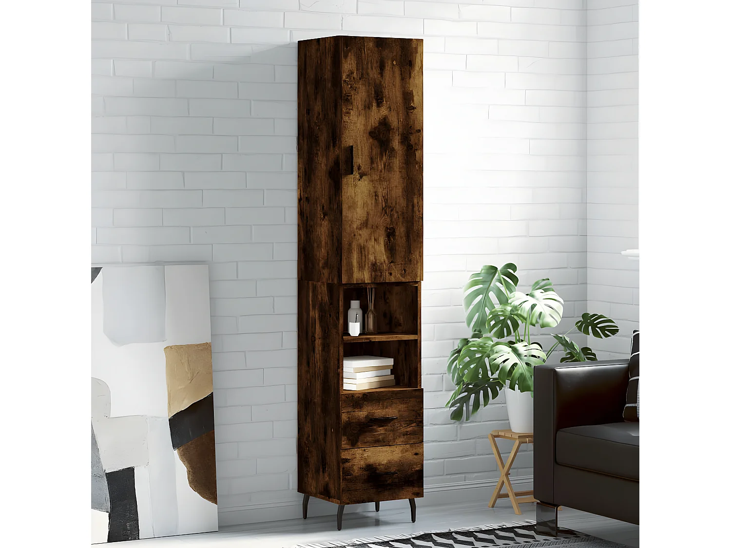 Hohes Sideboard Räuchereiche 34,5x34x180 cm Holzwerkstoff