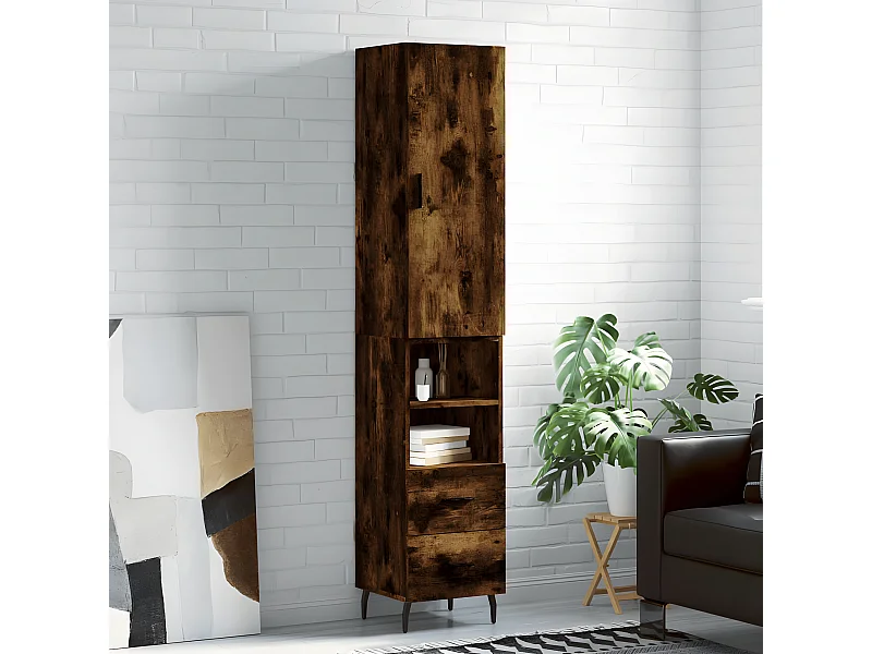 Aparador alto Roble ahumado 34,5x34x180 cm Madera contrachapada