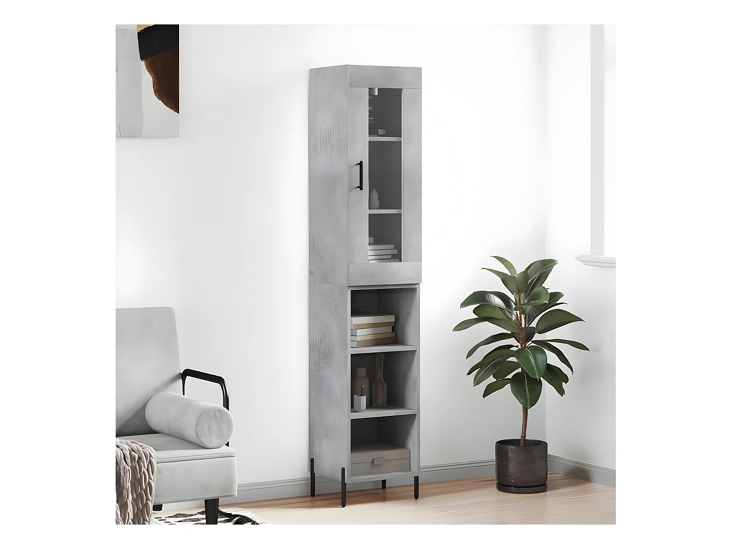 Buffet haut Gris béton 34,5x34x180 cm Bois d'ingénierie