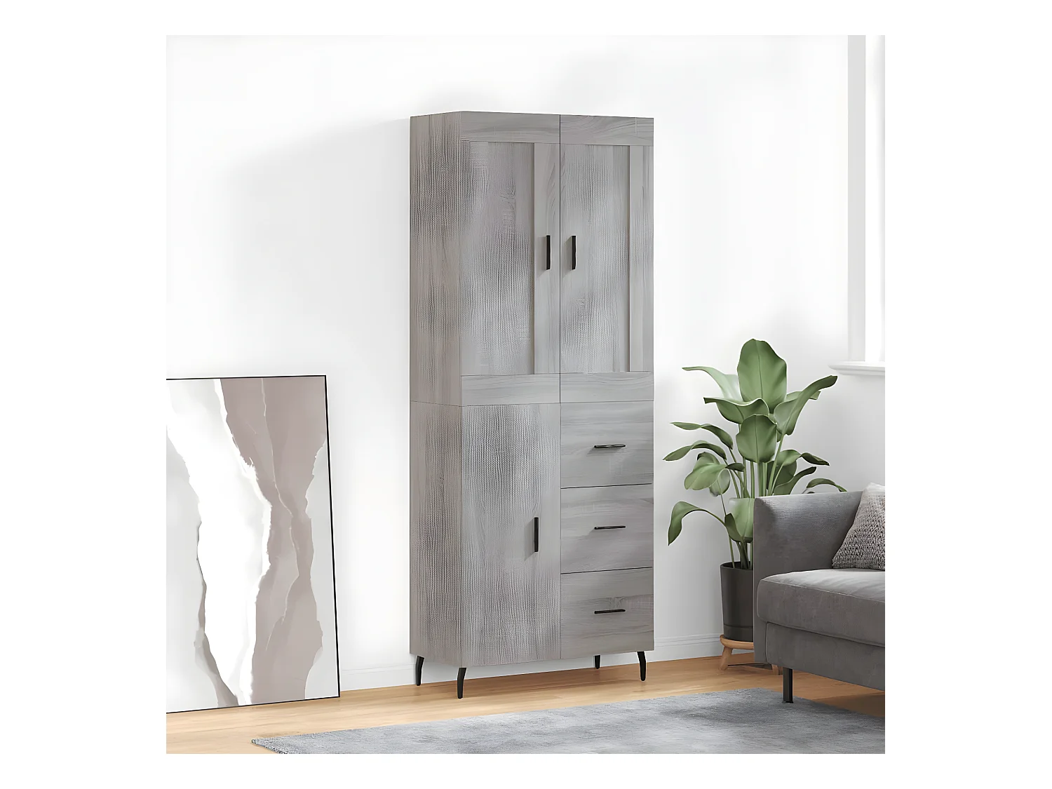 Credenza alta Sonoma grigia 69,5x34x180 cm MDF