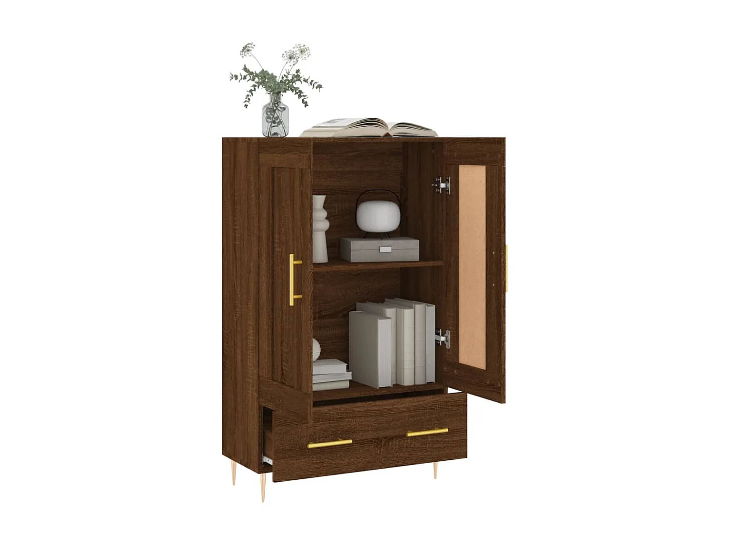 Hohes Sideboard aus brauner Eiche, 69,5 x 31 x 115 cm, Holzwerkstoff