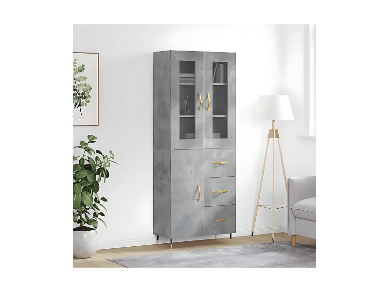 Aparador alto Gris hormigón 69,5x34x180 cm Madera contrachapada