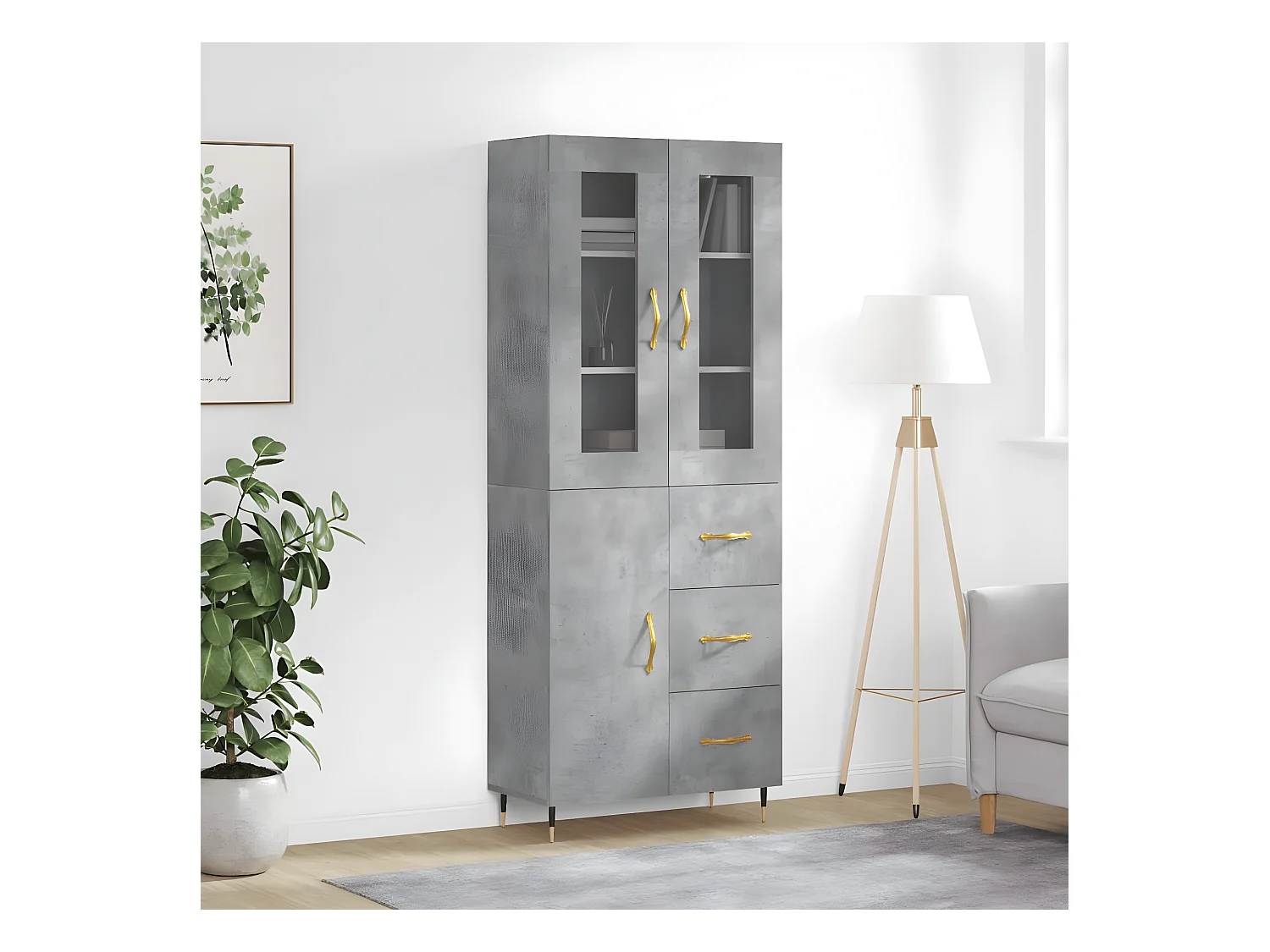 Buffet haut Gris béton 69,5x34x180 cm Bois d'ingénierie