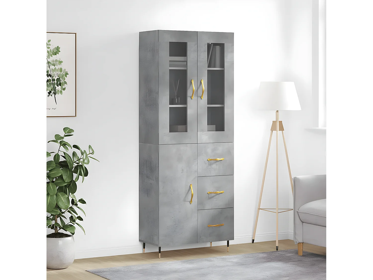 Credenza alta Grigio cemento 69,5x34x180 cm MDF