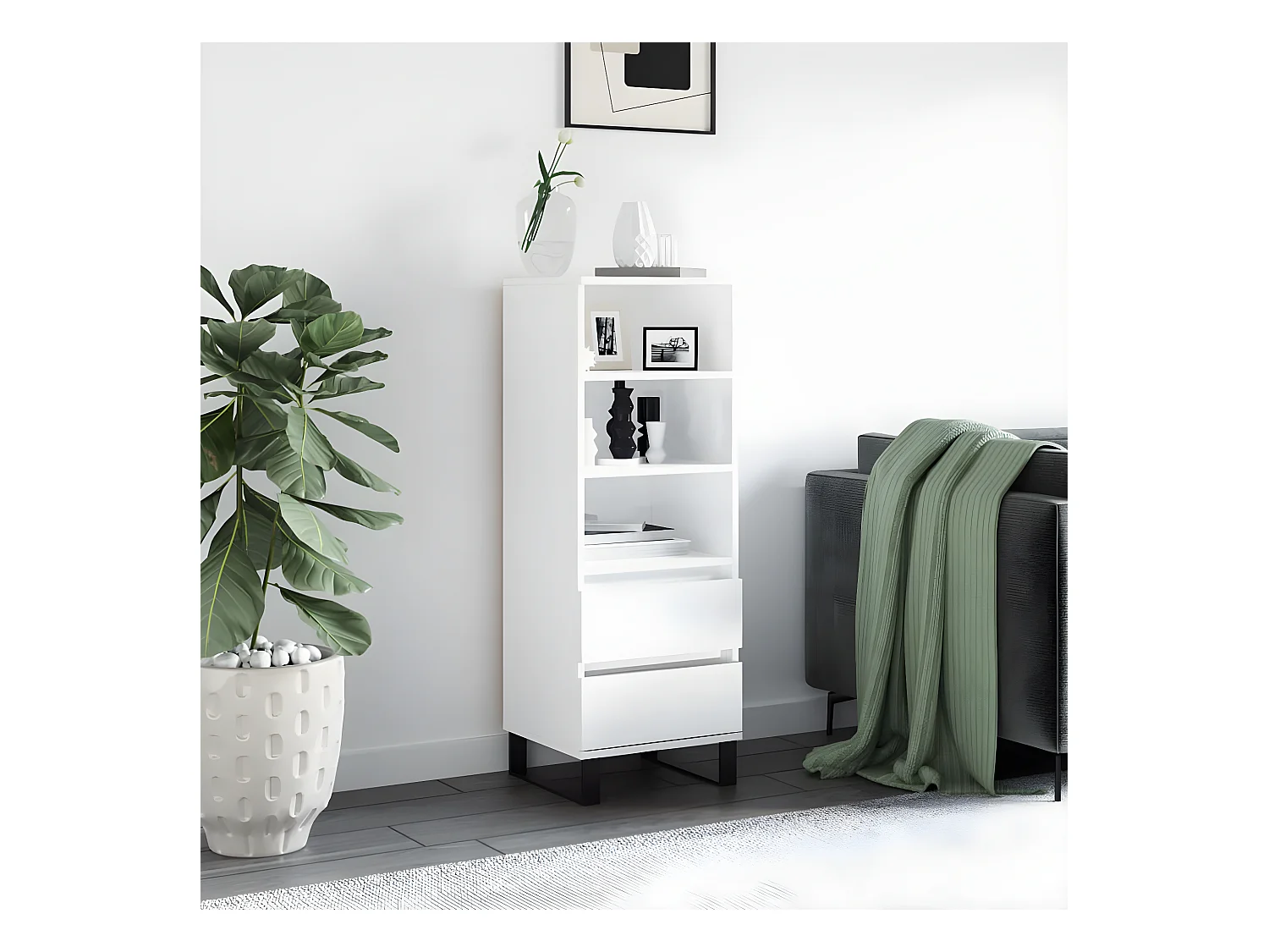 Credenza alta Bianco lucido 40x36x110 cm MDF