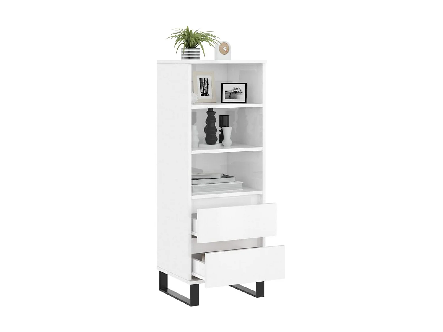 Buffet haut Blanc brillant 40x36x110 cm Bois d'ingénierie