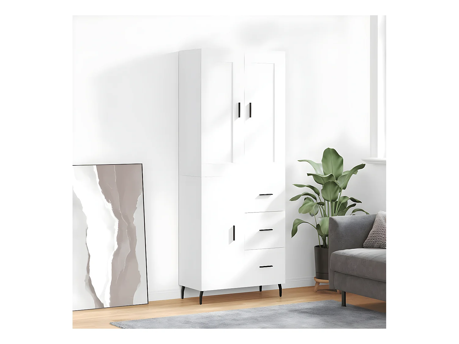 Buffet haut Blanc 69,5x34x180 cm Bois d'ingénierie