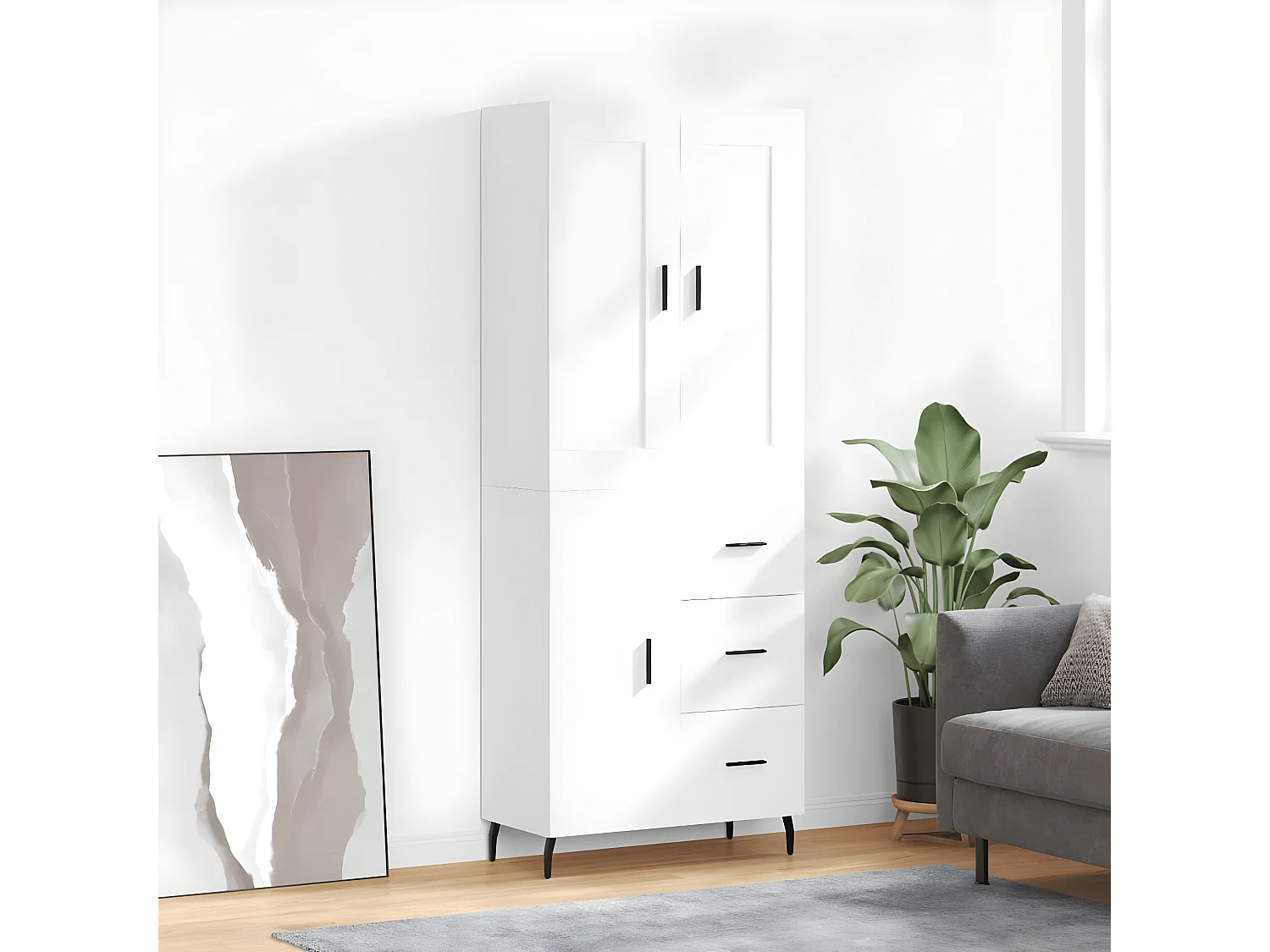 Buffet haut Blanc 69,5x34x180 cm Bois d'ingénierie