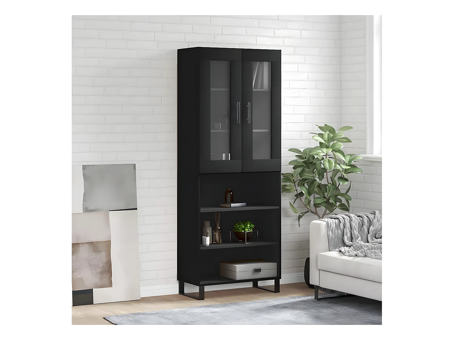 Buffet haut Noir 69,5x34x180 cm Bois d'ingénierie