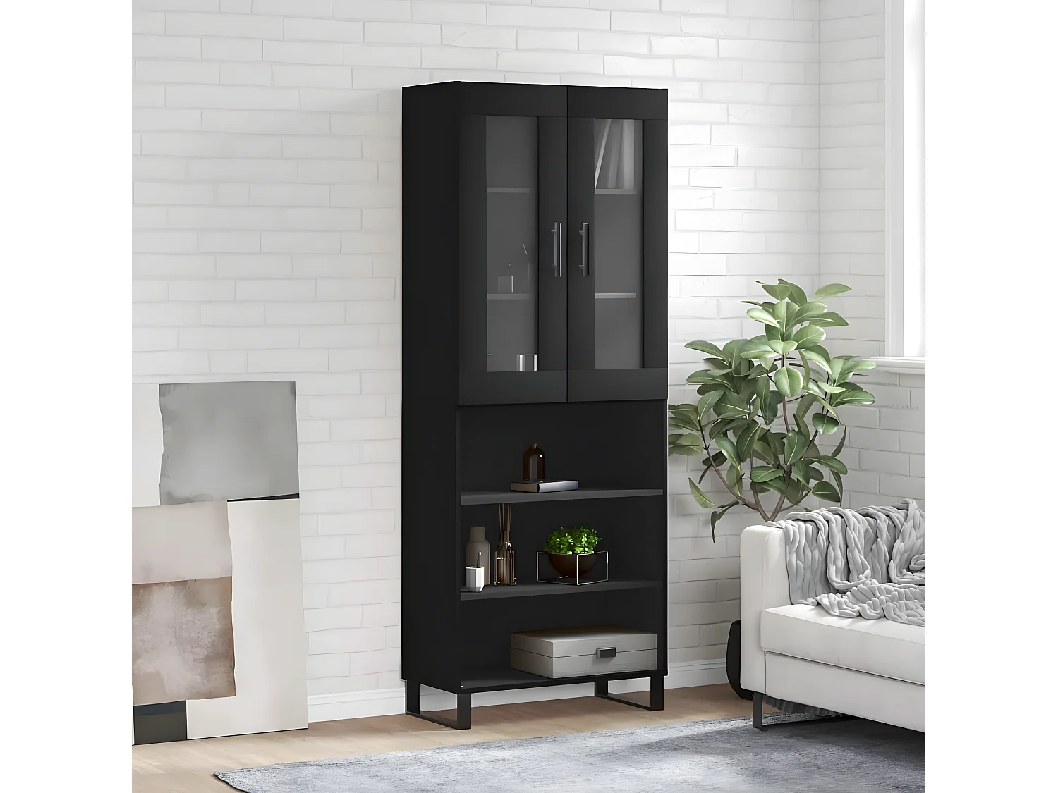 Buffet haut Noir 69,5x34x180 cm Bois d'ingénierie