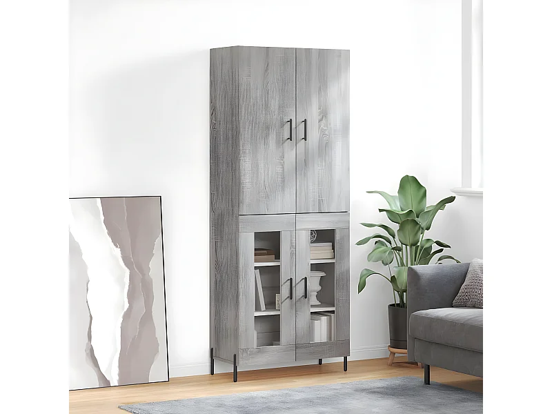 Credenza alta Sonoma grigia 69,5x34x180 cm MDF