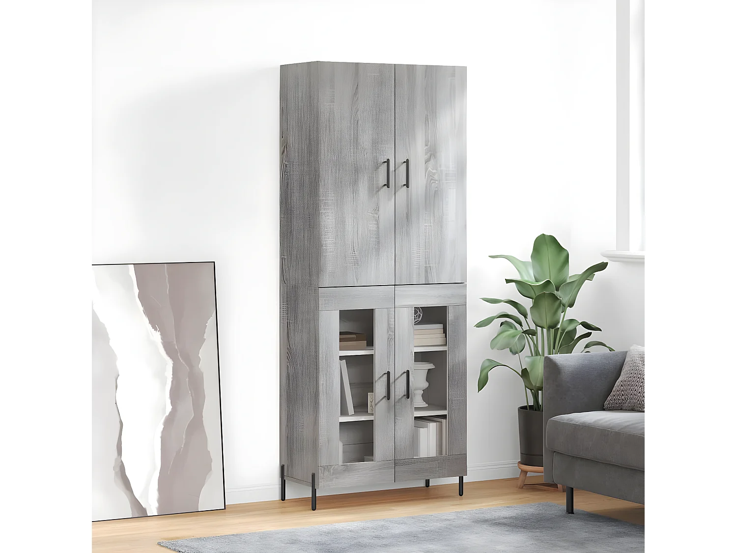 Credenza alta Sonoma grigia 69,5x34x180 cm MDF
