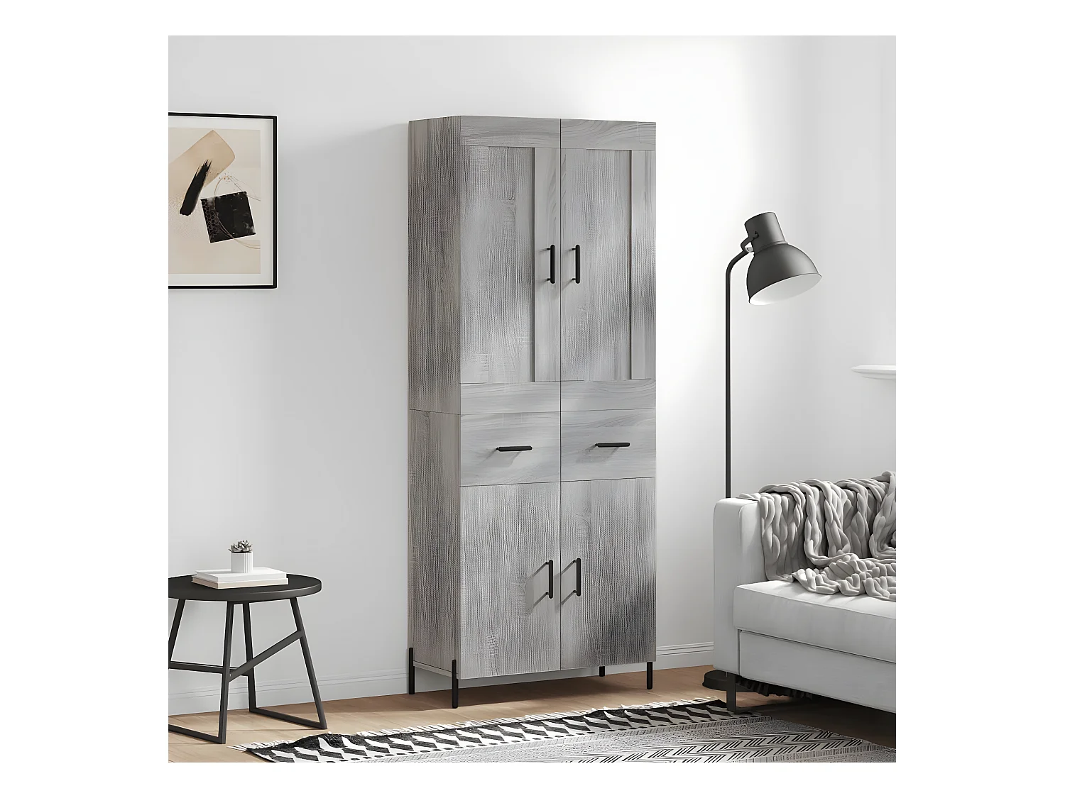 Credenza alta Sonoma grigia 69,5x34x180 cm MDF