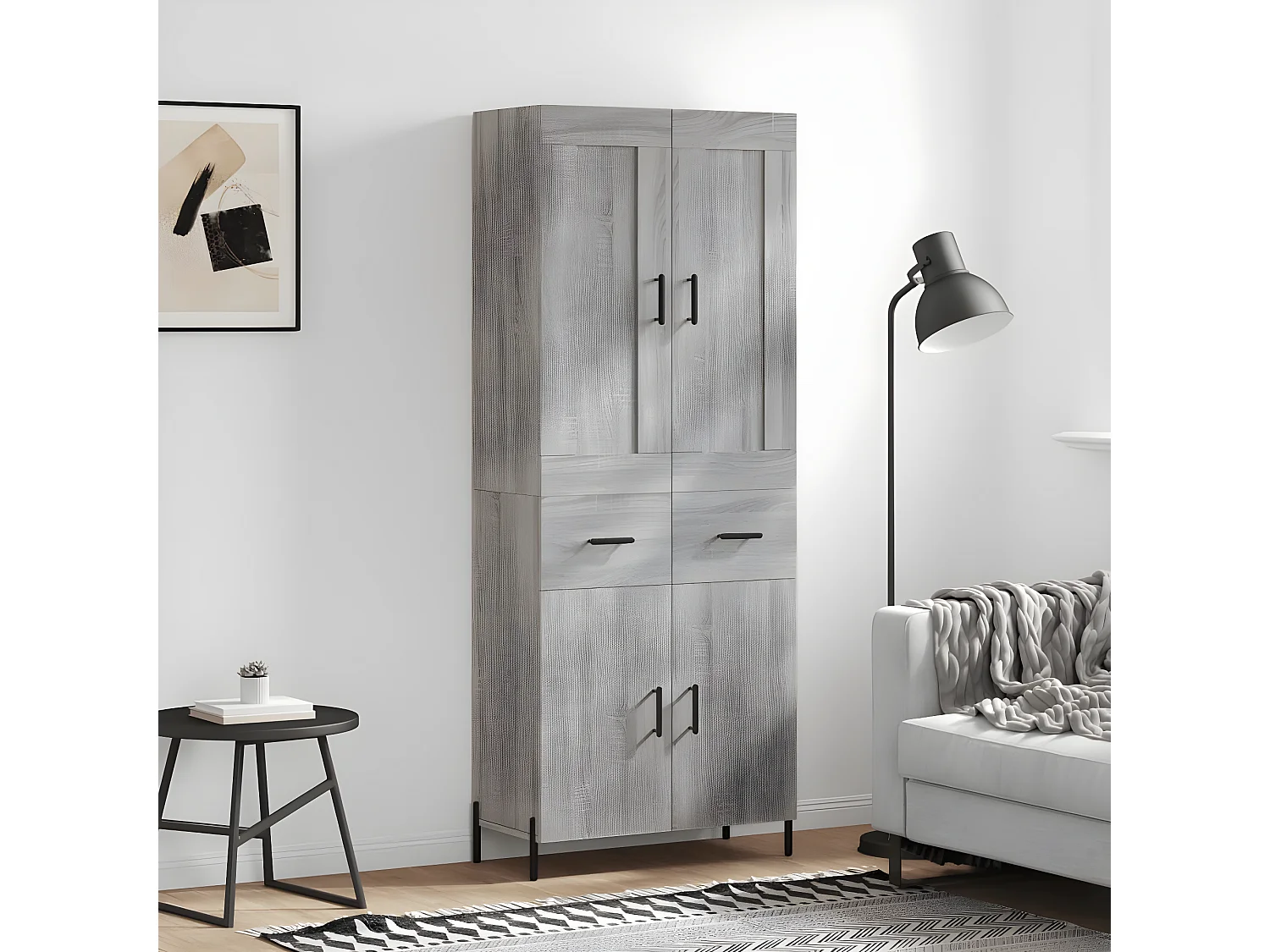 Credenza alta Sonoma grigia 69,5x34x180 cm MDF